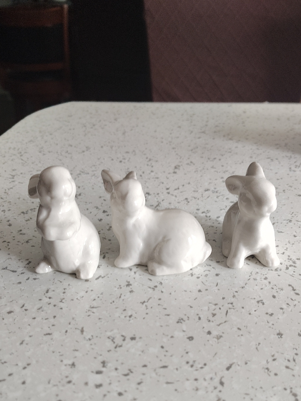 White Ceramic Bunny Figurine Set